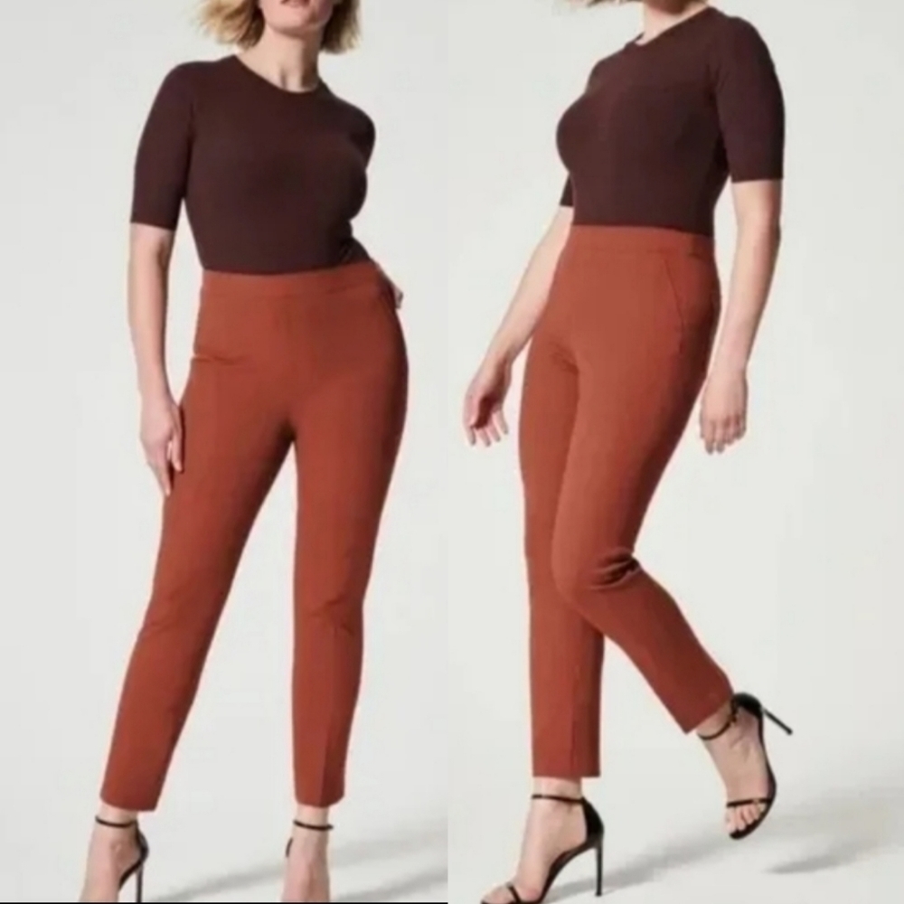 NWT Spanx On-The-Go Ankle Slim Straight Pants in Bronze Glow $98 Small